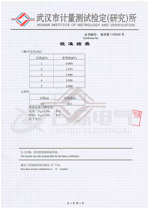 低壓耐壓測試儀、耐壓絕緣測試儀 證書